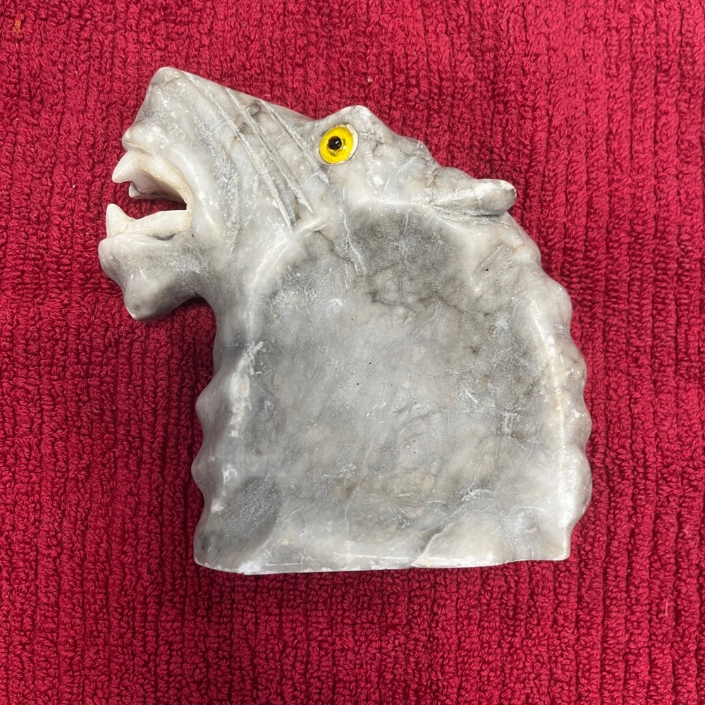 Antique Hand-Carved Onyx Lion Heads